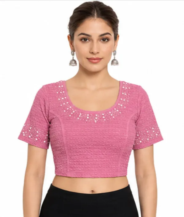 Pink_Textured_Short_Sleeve_Blouse_for_Women
