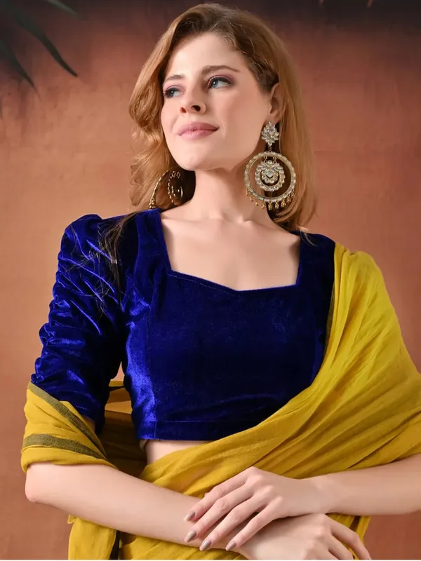 Blue_Velvet_Puff_Sleeve_Blouse_for_Women