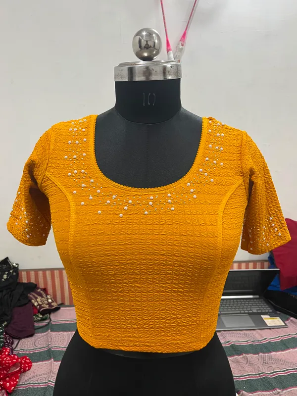 Yellow_Textured_Embellished_Blouse_for_Women