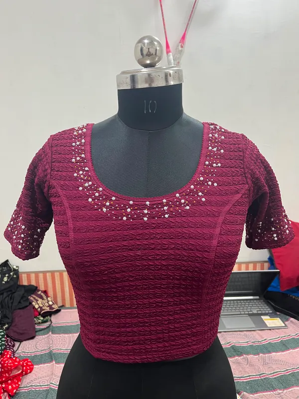 Maroon_Embellished_Short_Sleeve_Blouse_for_Women