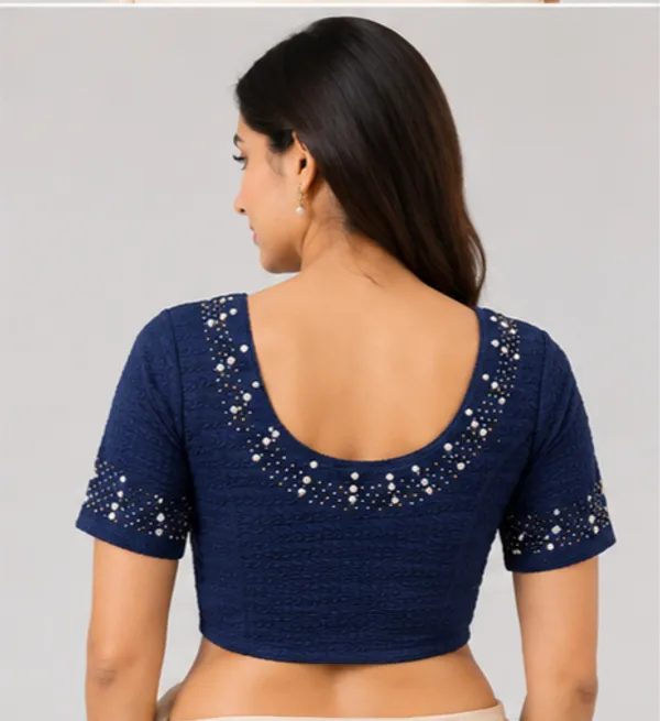 Navy_Embellished_Short_Sleeve_Blouse_for_Women