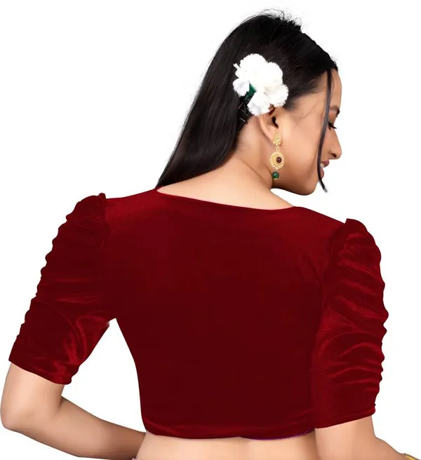 Red_Velvet_Puff_Sleeve_Blouse_for_Women