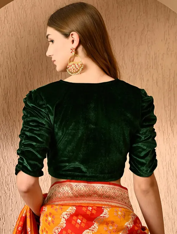 Green_Velvet_Puff_Sleeve_Blouse_for_Women