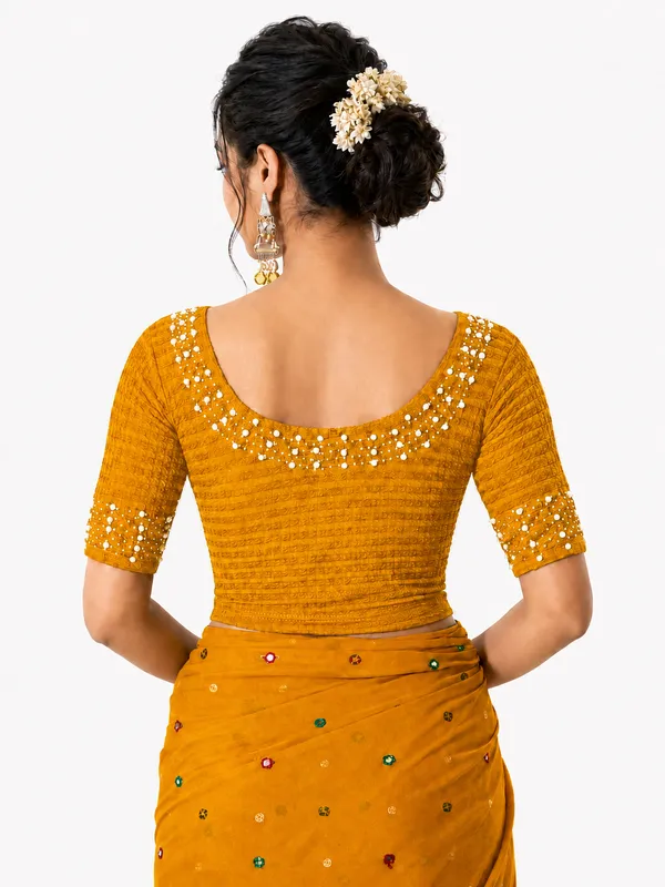 Yellow_Lycra_Embellished_Blouse_For_Women