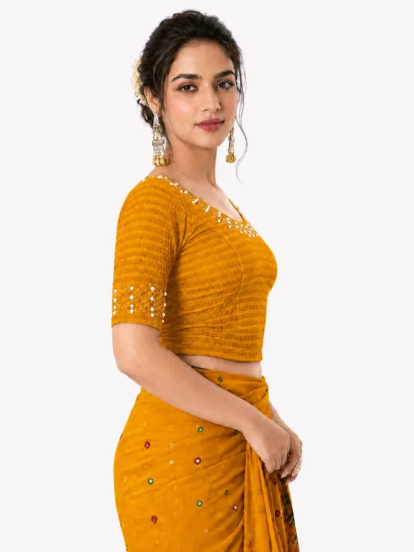 Yellow_Lycra_Embellished_Blouse_For_Women