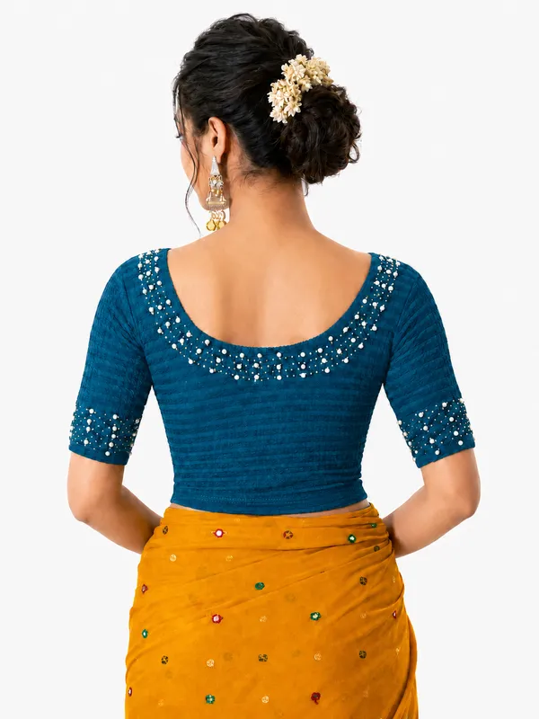 Blue_Lycra_Embellished_Blouse_For_Women