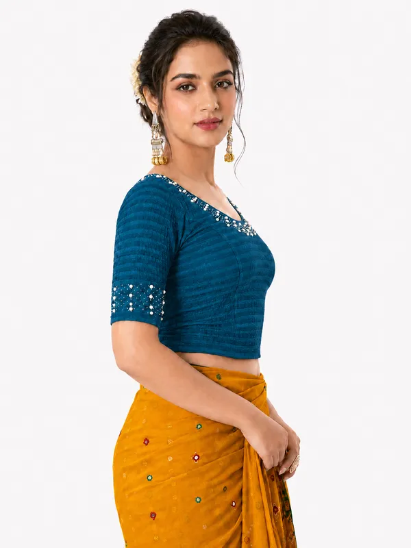 Blue_Lycra_Embellished_Blouse_For_Women
