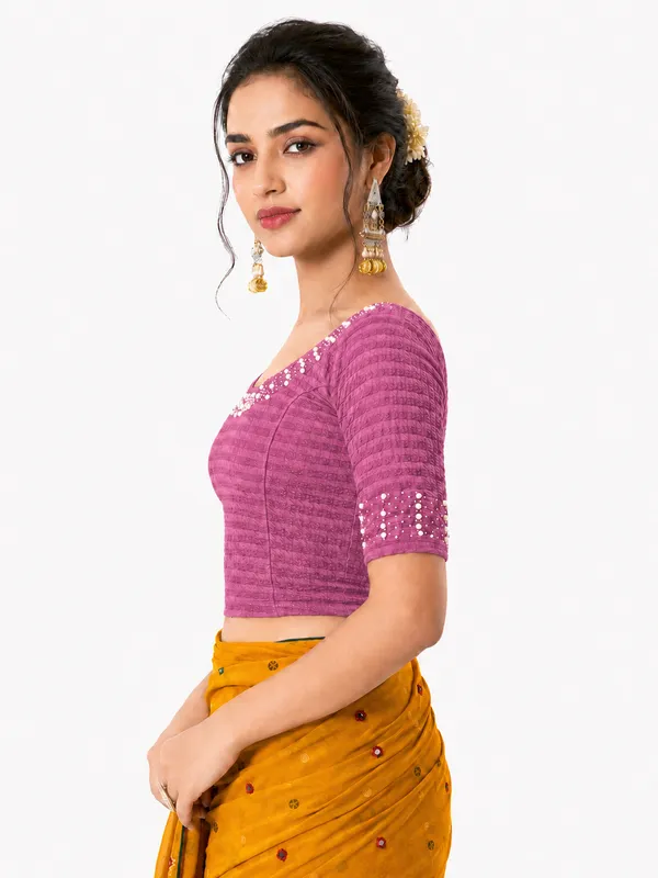 Pink_Lycra_Short_Sleeve_Blouse_For_Women