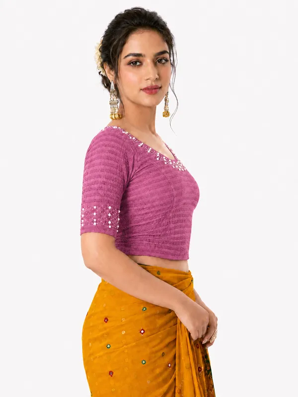 Pink_Lycra_Short_Sleeve_Blouse_For_Women