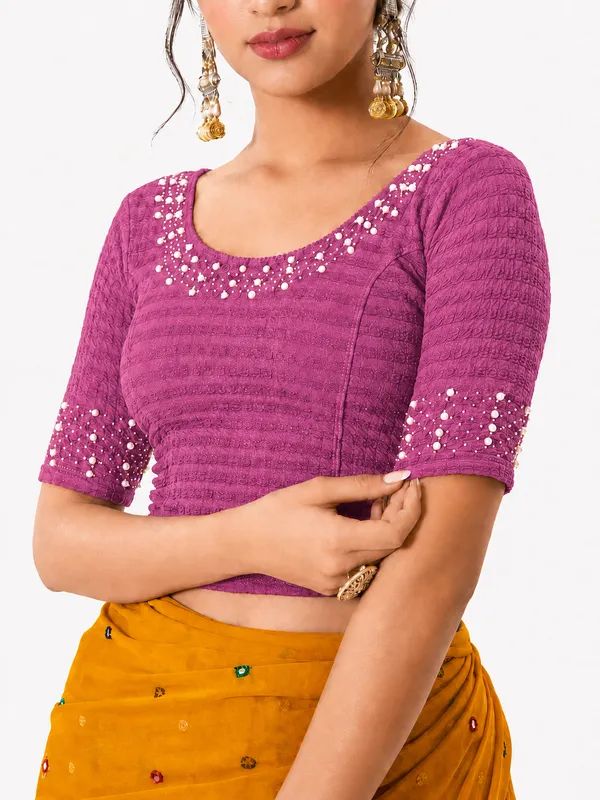 Pink_Lycra_Short_Sleeve_Blouse_For_Women