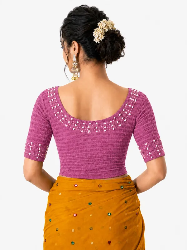 Pink_Lycra_Short_Sleeve_Blouse_For_Women