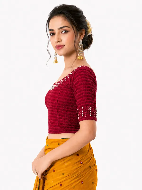 Red_Lycra_Fitted_Blouse_For_Women
