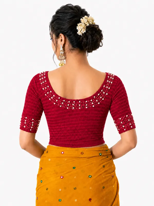 Red_Lycra_Fitted_Blouse_For_Women