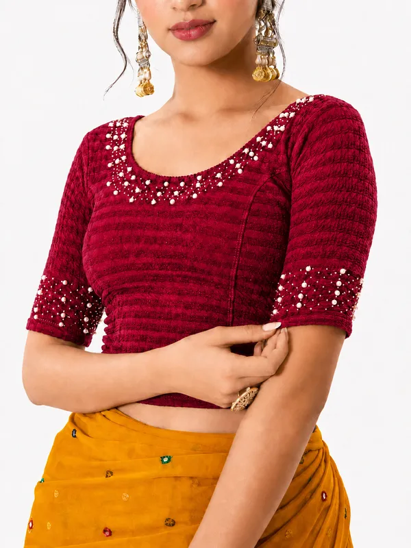 Red_Lycra_Fitted_Blouse_For_Women