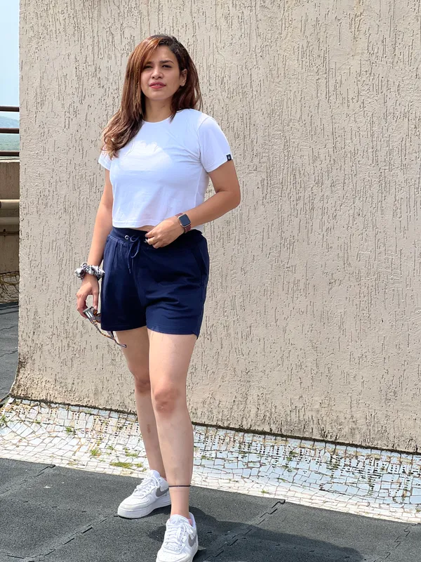 White_And_Navy_Casual_T-Shirt_And_Shorts_Set_For