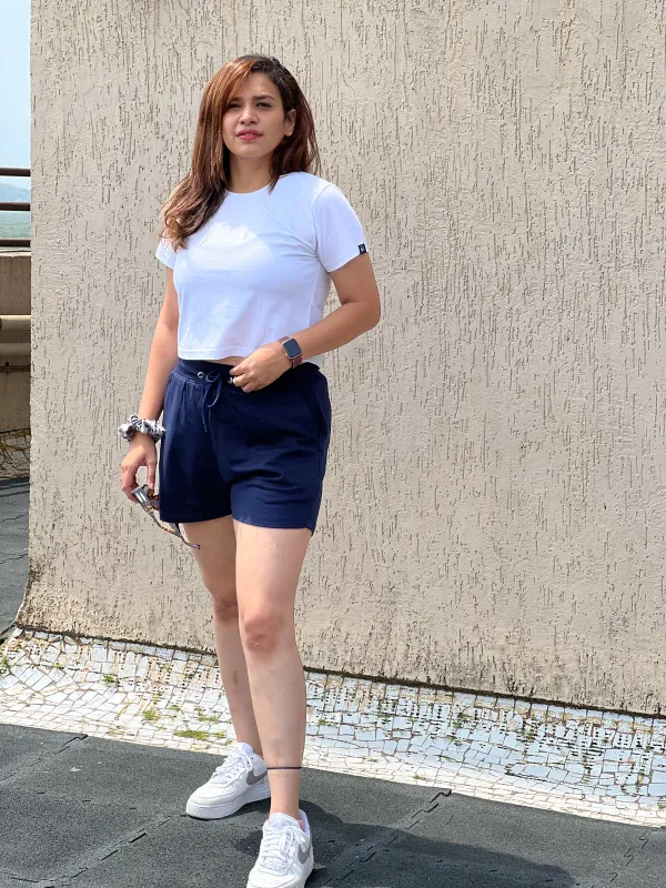 White_And_Navy_Casual_T_Shirt_And_Shorts_Set_For
