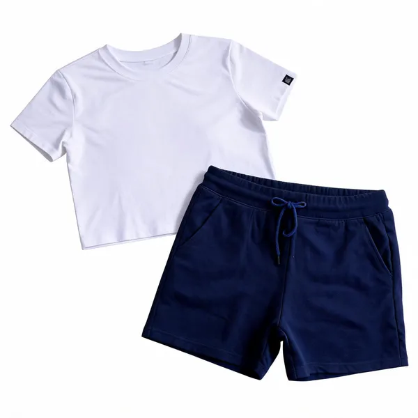 White_And_Navy_Casual_T-Shirt_And_Shorts_Set_For