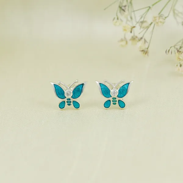 SILVER_ENAMEL_BUTERFLY_ITISHA_925_TURQUOISE_COLOR_SMALL_STUD