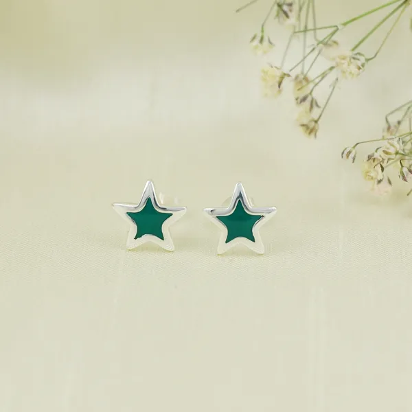 SILVER_ENAMEL_NIGHT_STAR_925_ITISHAGREEN_COLOR_SMALL_STUD