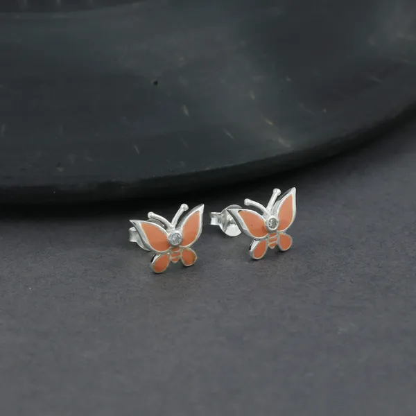 SILVER_ENAMEL_BUTERFLY_925_ITISHA_PEACH_COLOR_SMALL_STUD
