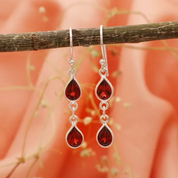 Natural_Red_Garnet_Two_Tier_Pear_Drop_925_Silver_Earrings