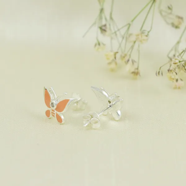 SILVER_ENAMEL_BUTERFLY_925_ITISHA_PEACH_COLOR_SMALL_STUD
