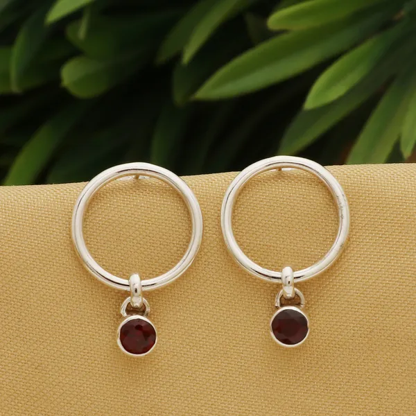 925_STERLING_SILVER_RED_GARNET_BALI_DANGLE_EARRING