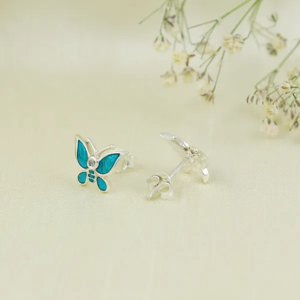 SILVER_ENAMEL_BUTERFLY_ITISHA_925_TURQUOISE_COLOR_SMALL_STUD