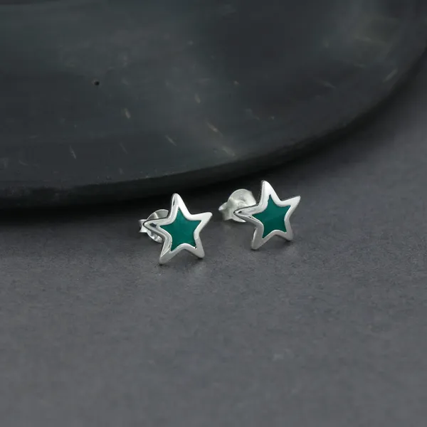 SILVER_ENAMEL_NIGHT_STAR_925_ITISHAGREEN_COLOR_SMALL_STUD