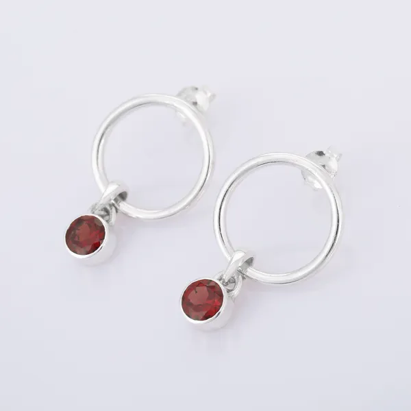 925_STERLING_SILVER_RED_GARNET_BALI_DANGLE_EARRING