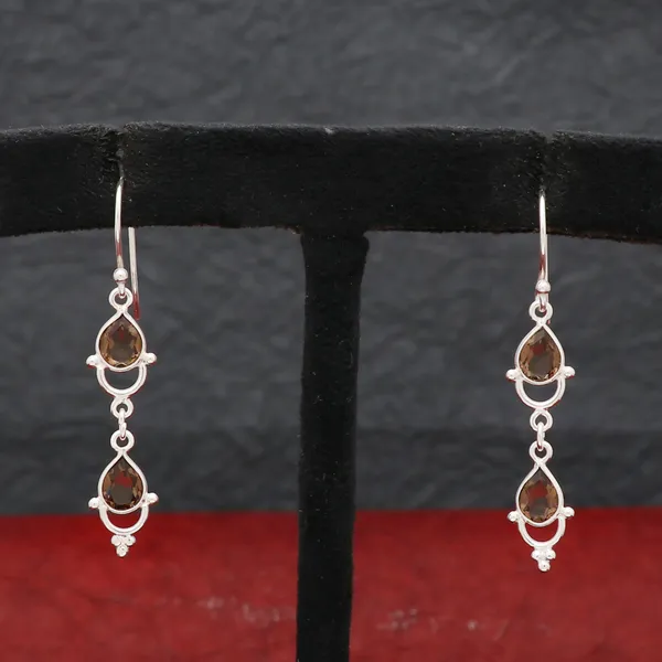 Handcrafted_Smoky_Quartz_925_Sterling_Silver_Earrings_-_Bezel_Style_Brown_Stone_Drops