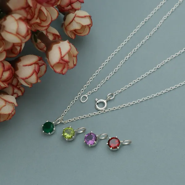 925_sterling_silver_set_of_four_pendants_round_peridot,garnet,amethyst,green_onyx_studded_with_chain