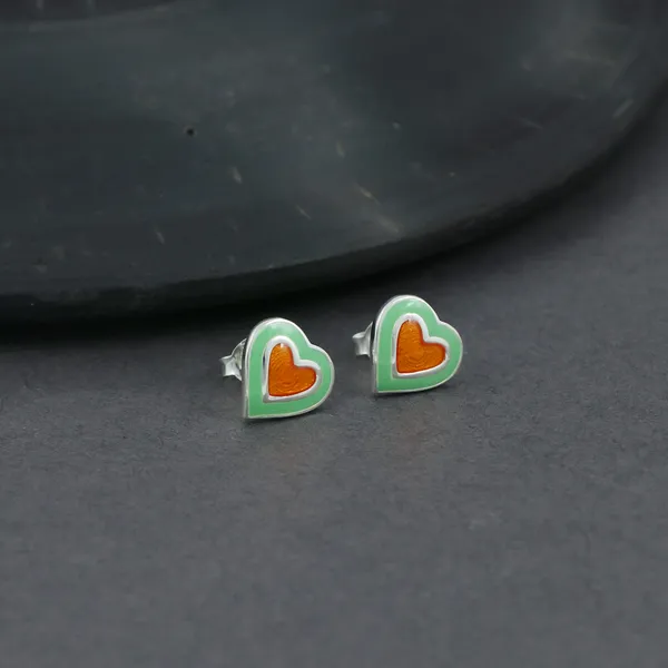 SILVER_ENAMEL_ITISHA_HEART_DOUBLE_COLOR_SMALL_STUD_AMBER_GOLDEN_WITH_SEA_GREEN_COMBINATION