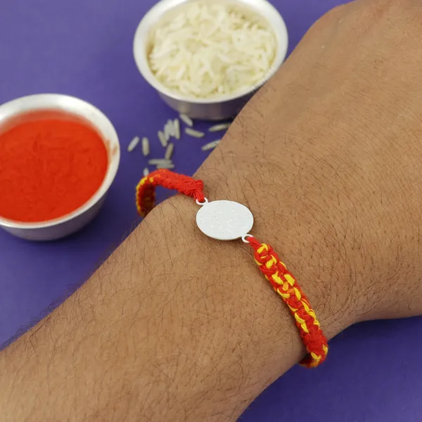 ITISHA_925_Sterling_Silver_Rakhi_for_Brother_|_Round_Textured_Design_with_Red-Yellow_Handwoven_Thread_|_Pure_Silver_Raksha_Bandhan_Gift_for_Men_&_Boys
