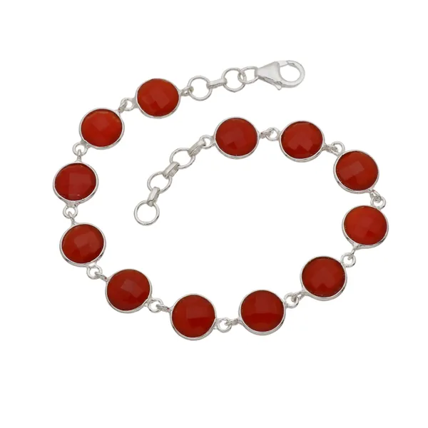 925_sterling_silver_round_red_onyx_chekker_studded_light_weight_delicate_bracelet