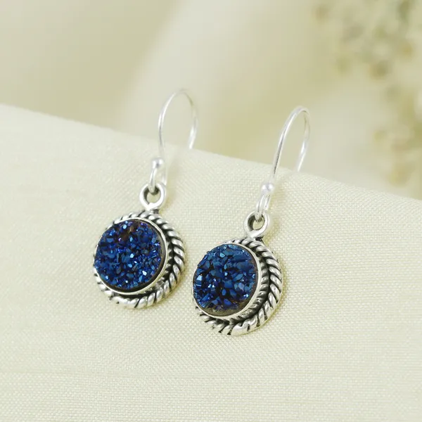 925_STERLING_SILVER_BLUE_DUZY_STUDDED_HIGH_POLISH_SIMPLE_AND_BASIC_LIGHT_WEIGHT_DANGLE_EARRING