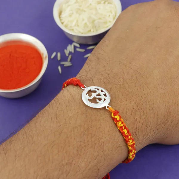 ITISHA_925_Silver_Om_Rakhi_for_Brother_|_Pure_Silver_Thread_Band_with_Traditional_Red-Yellow_Design_|_Spiritual_Raksha_Bandhan_Gift_for_Men_&_Boys