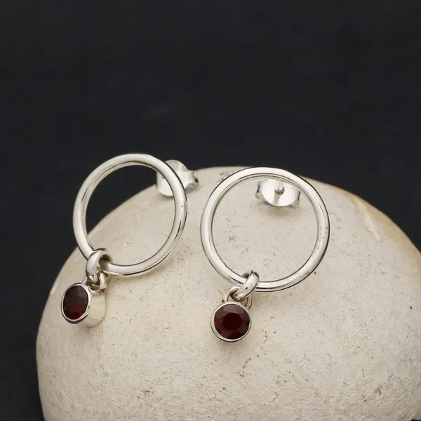 925_STERLING_SILVER_RED_GARNET_BALI_DANGLE_EARRING