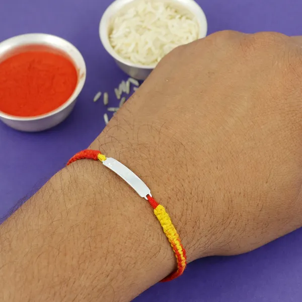 ITISHA_925_Sterling_Silver_Rakhi_with_Bar_Plate_Design_|_Pure_Silver_Thread_Band_for_Brother_|_Red-Yellow_Handmade_Raksha_Bandhan_Gift_for_Men_&_Boys