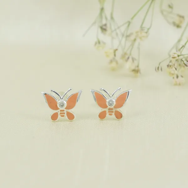 SILVER_ENAMEL_BUTERFLY_925_ITISHA_PEACH_COLOR_SMALL_STUD