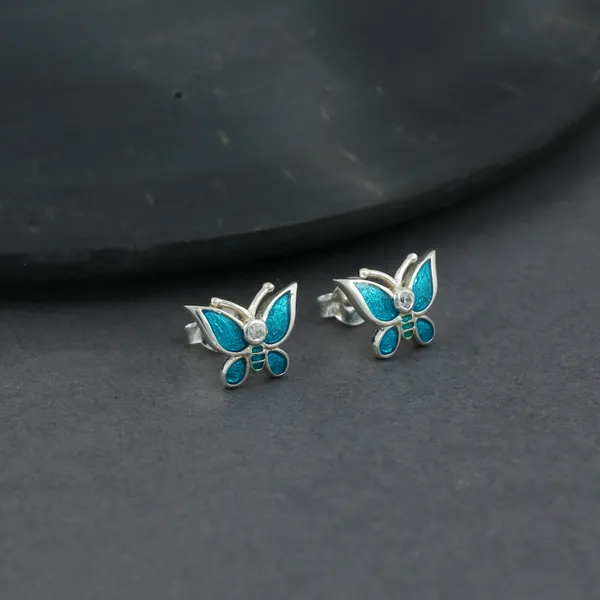 SILVER_ENAMEL_BUTERFLY_ITISHA_925_TURQUOISE_COLOR_SMALL_STUD