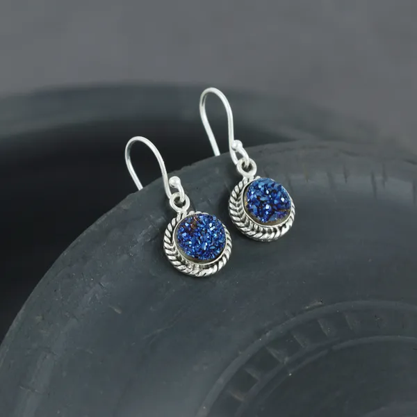 925_STERLING_SILVER_BLUE_DUZY_STUDDED_HIGH_POLISH_SIMPLE_AND_BASIC_LIGHT_WEIGHT_DANGLE_EARRING