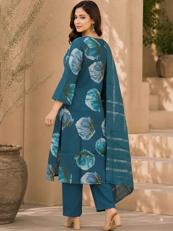 Premium_Blue_Floral_Kurta_with_Pants_and_Dupatta_|_V-Neck_Embroidered_Kurti_Set