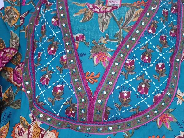 Teal_Printed_Flared_Kurta_Set_for_Women