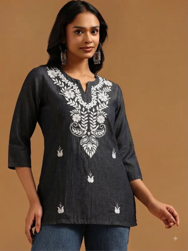 Black_Soft_Rayon_Straight_Chikankari_Kurti_For_Women