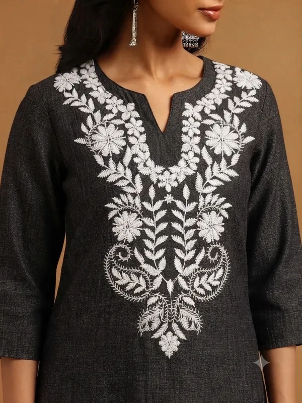 Black_Soft_Rayon_Straight_Chikankari_Kurti_For_Women