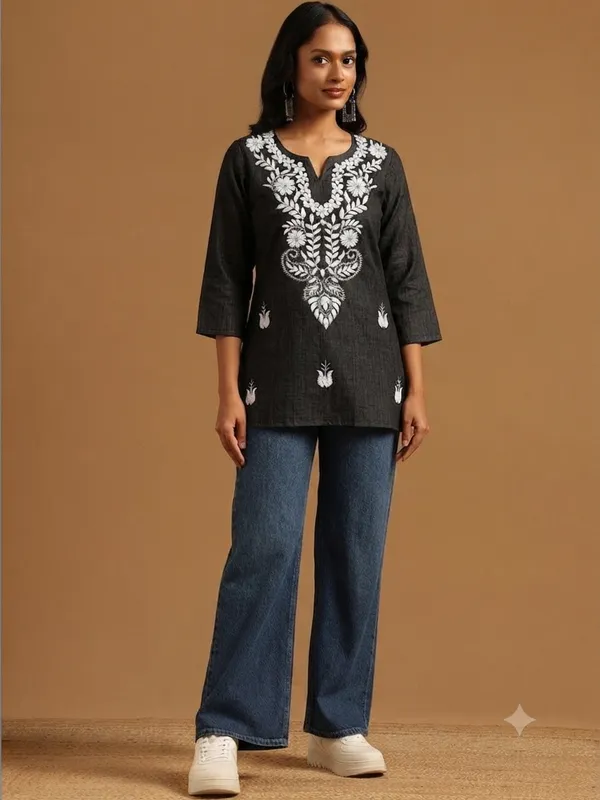 Black_Soft_Rayon_Straight_Chikankari_Kurti_For_Women
