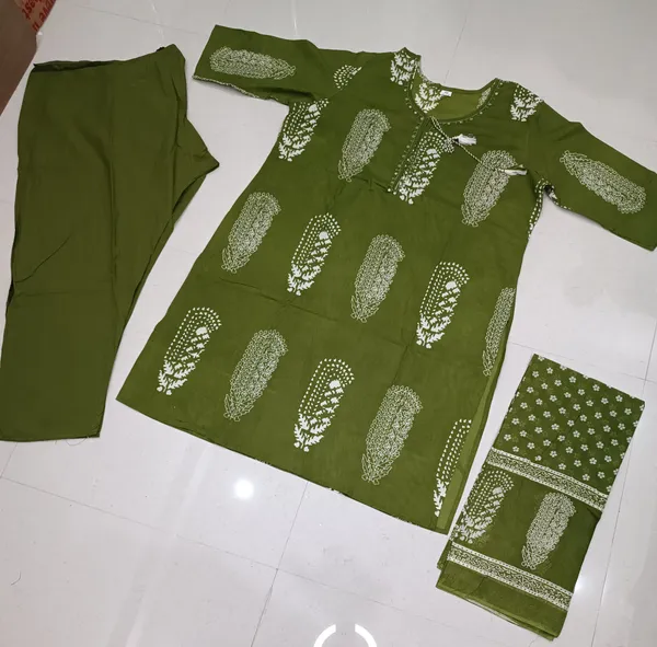 Olive_Green_Cotton_Printed_Kurti_Set_for_Women
