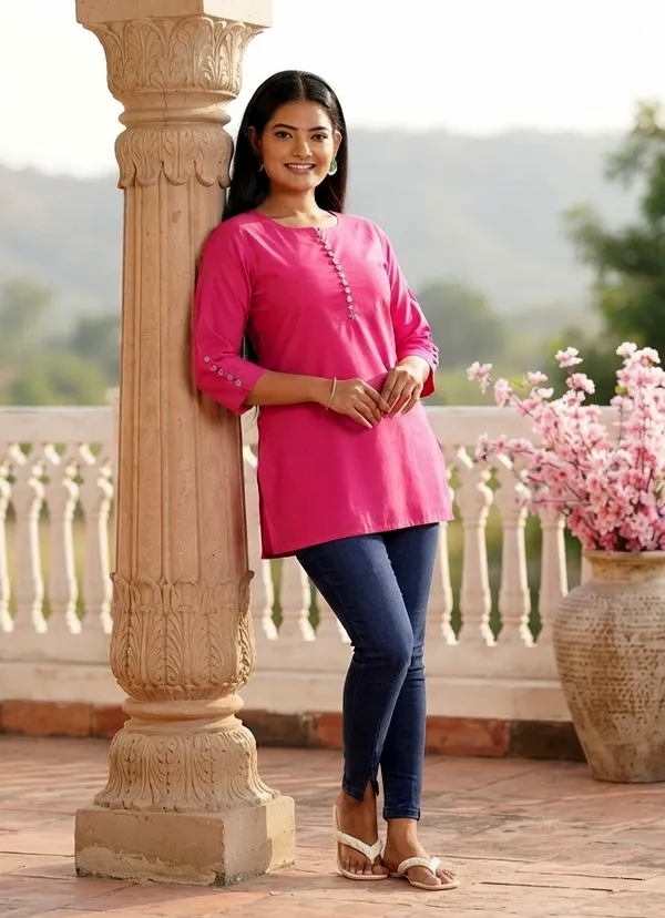 Women's_Pink_Casual_Tunic_Top_-_Soft_60%_Cotton_40%_Terrycot_Blend_-_Stylish_Everyday_Wear