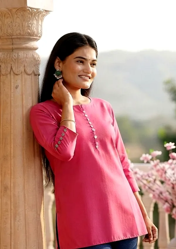 Women's_Pink_Casual_Tunic_Top_-_Soft_60%_Cotton_40%_Terrycot_Blend_-_Stylish_Everyday_Wear